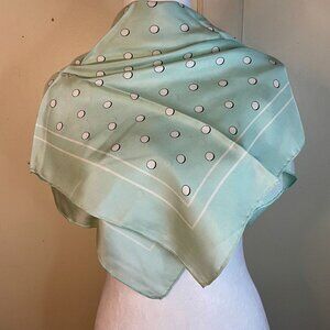 Pale Green Silk Square Scarf with White Polka Dots